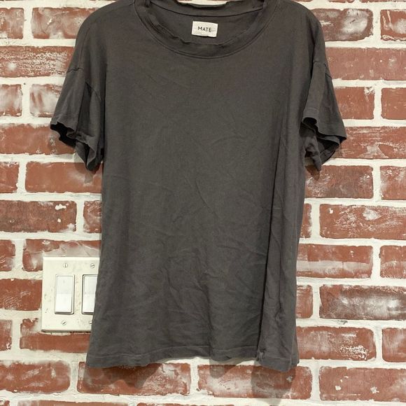 MATE the Label Tops - Mate The Label Gray Womens Organic Cotton Raw Edge Crew Neck T-Shirt Size XS